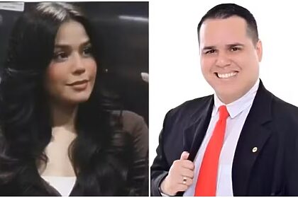 Montagem com fotos de Isabelle Caracristi, à esquerda, e João Munhoz, à direita, vestindo terno preto e gravata vermelha